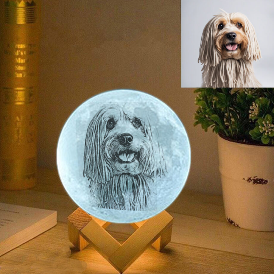 Custom 3D Printing Photo Moon Lamp with Personalized Text - Perfect for Dog Lovers