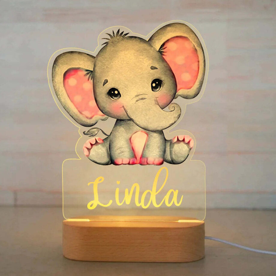 Custom Elephant Name Kids Bedside Lamp - Personalized Luminous Animal Night Light with Creative Acrylic Board - Ideal Gift for Kids' Room