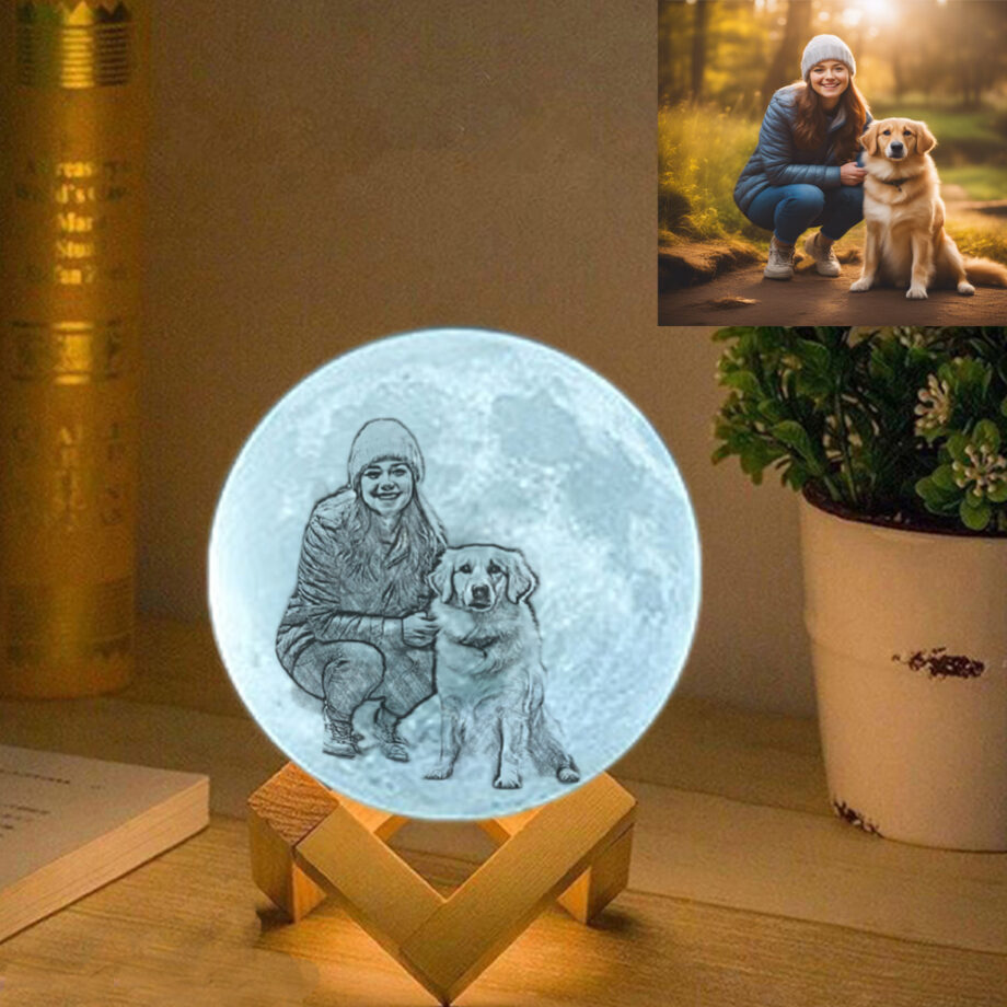 Customized 3D Printed Moon Lamp with Personalized Text - Perfect Pet Gifts