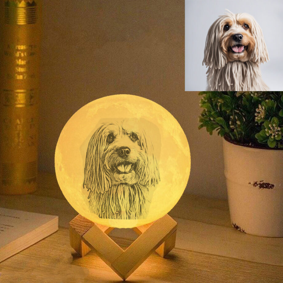 Custom 3D Printing Photo Moon Lamp with Personalized Text - Perfect for Dog Lovers