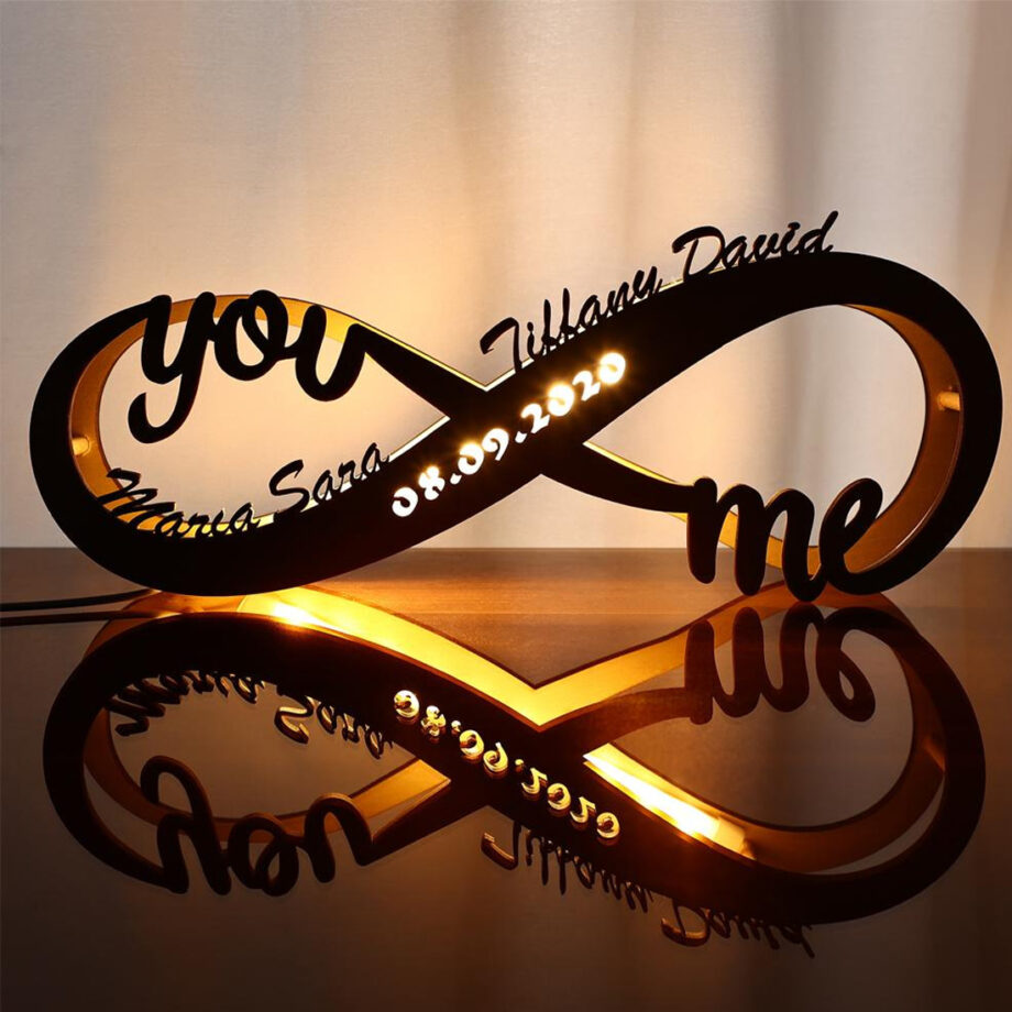 Personalized Infinity Symbol Engraved Wood Night Light - Custom I Love You Lamp