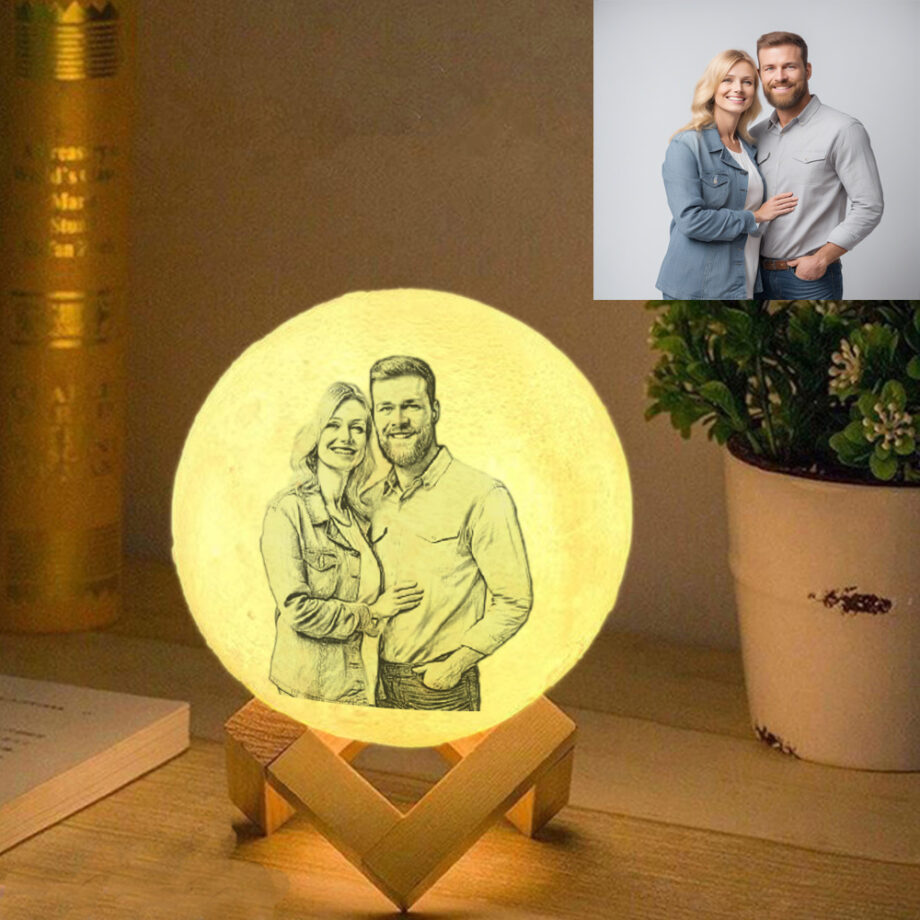 Custom 3D Printing Photo Moon Lamp With Your Text - Ideal For Wedding Anniversary & Personalized Gifts