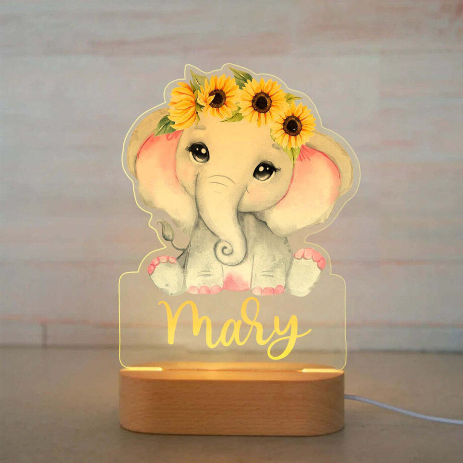 Custom Elephant Name Kids Bedside Lamp - Personalized Luminous Animal Night Light with Creative Acrylic Board - Ideal Gift for Kids' Room