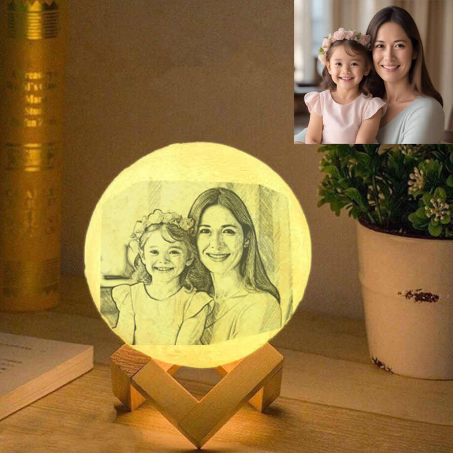 Personalized 3D Printed Moon Lamp with Custom Text - Special Gift for Mom