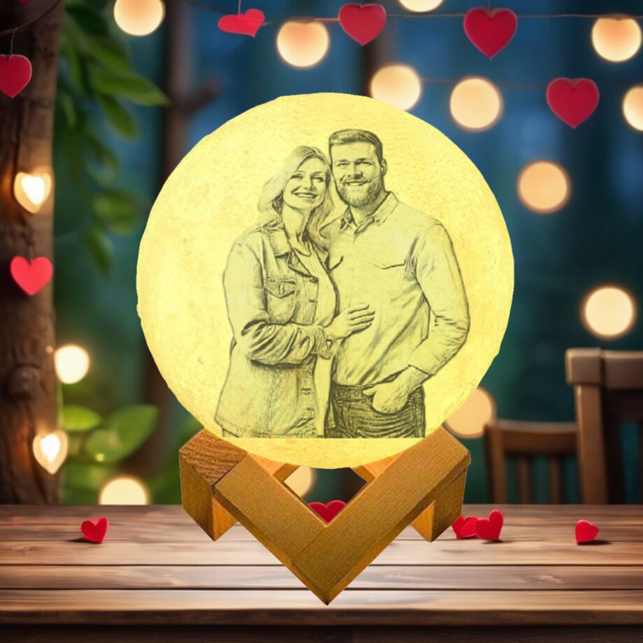 Custom 3D Printing Photo Moon Lamp With Your Text - Ideal For Wedding Anniversary & Personalized Gifts