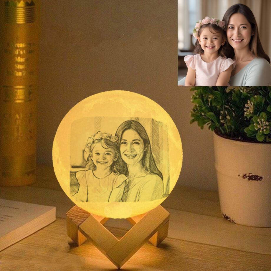 Personalized 3D Printed Moon Lamp with Custom Text - Special Gift for Mom