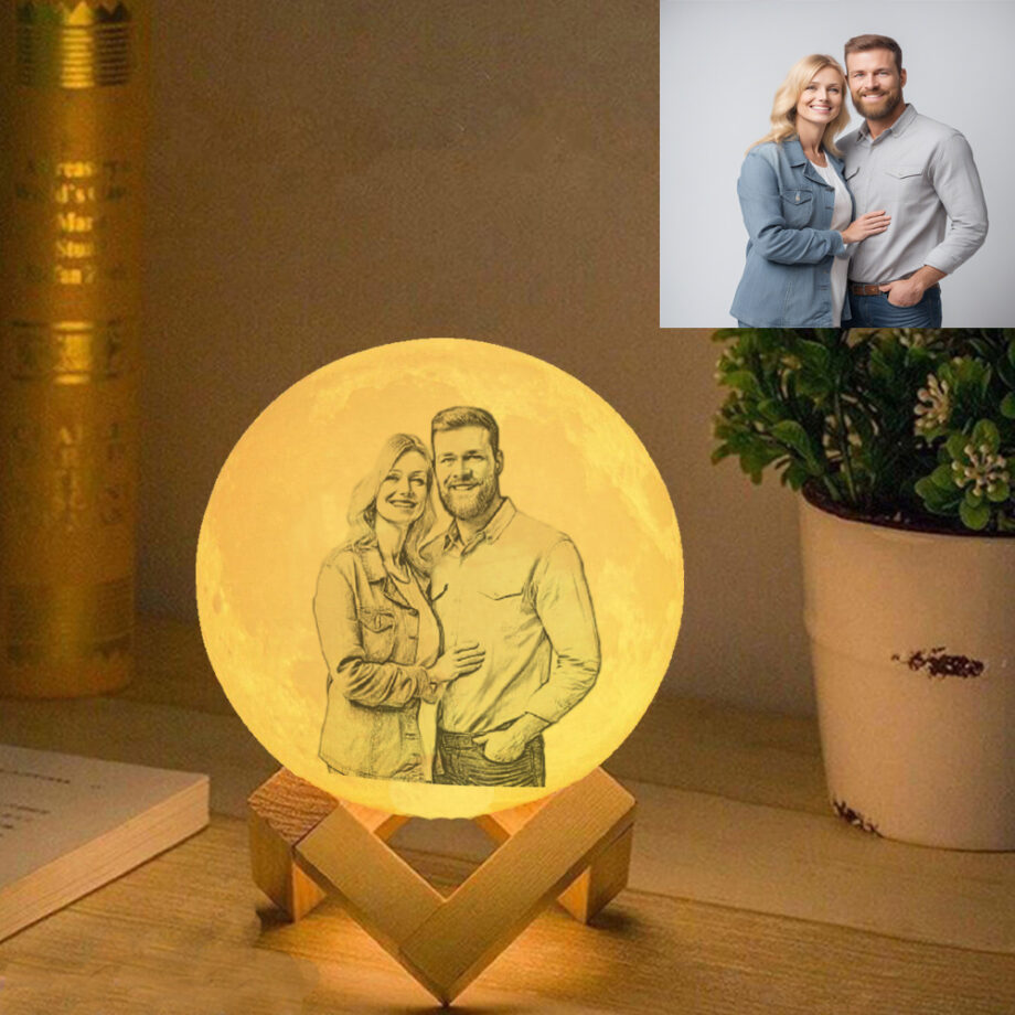 Custom 3D Printing Photo Moon Lamp With Your Text - Ideal For Wedding Anniversary & Personalized Gifts