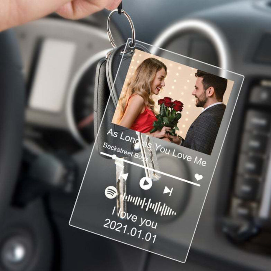 Personalized Valentine's Day Acrylic Glass Music Code Keychain Plaque (2.1in x 3.4in) - Pack of 2