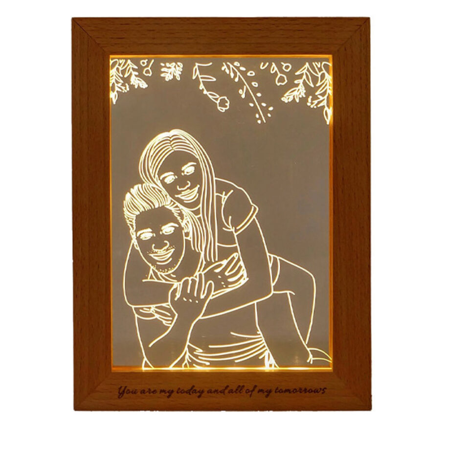 Personalized 3D Photo Frame Night Lamp Custom Couple Picture Frames Wooden Frame Unique Anniversary Wedding Christmas Gift